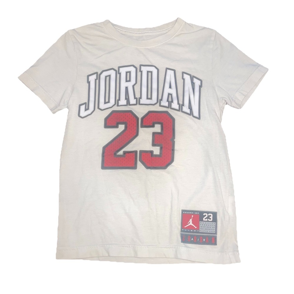 Air Jordan T Shirt Youth Boys Small Basketball Jersey Style Graphic Tee White